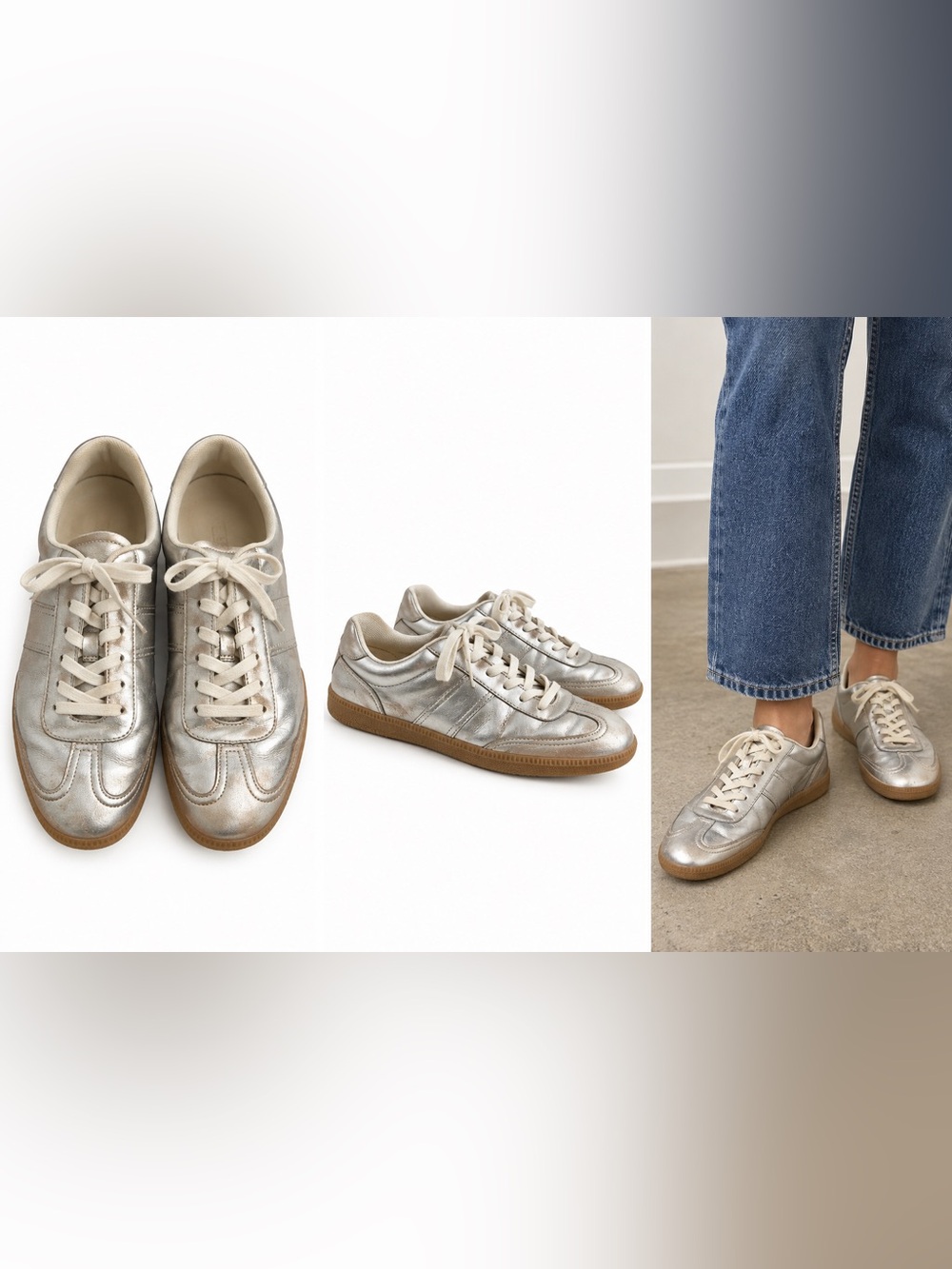 J. Crew Metallic Silver Leather Lace-Up Sneakers